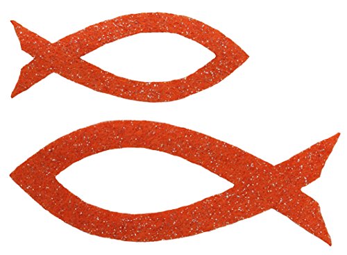 Petra's Bastel News 50-teiliges Fische-Set mit Ausschnitt, 2 Verschiedene Größen, Glitzerfilz, einseitig Glitzer, Fliz, orange, 18 x 12 x 5 cm von Petra's Bastel News