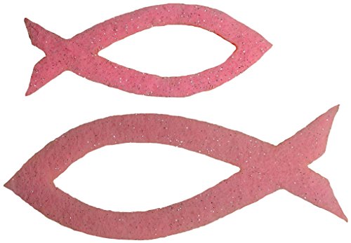 Petra's Bastel News 50-teiliges Fische-Set mit Ausschnitt, 2 Verschiedene Größen, Glitzerfilz, einseitig Glitzer, Fliz, rosa, 18 x 12 x 3 cm von Petra's Bastel News