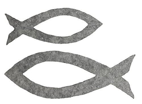 Petra's Bastel News 50-teiliges Fische-Set mit Ausschnitt, 2 Verschiedene Größen, Glitzerfilz, einseitig Glitzer, Fliz, grau-meliert, 18 x 12 x 5 cm von Petra's Bastel News