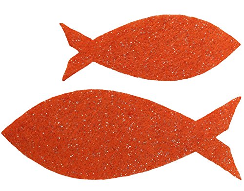 Petra's Bastel News 50-teiliges Fische-Set, 2 Verschiedene Größen, Glitzerfilz, einseitig Glitzer, Fliz, orange, 18 x 12 x 3 cm von Petra's Bastel News