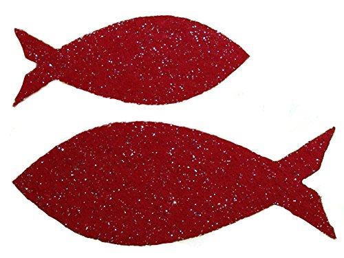 Petra's Bastel News Streudeko 50-teiliges Fische-Set, 2 Verschiedene Größen, Glitzerfilz, einseitig Glitzer, Fliz, rot, 18 x 12 x 5 cm von Petra's Bastel News