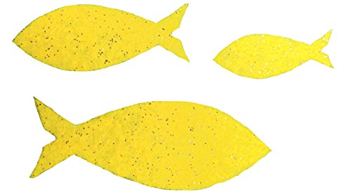 Petra's Bastel News 60-teiliges Fische-Set, 3 Verschiedene Größen, Glitzerfilz, einseitig Glitzer, Fliz, gelb, 18 x 12 x 5 cm von Petra's Bastel News