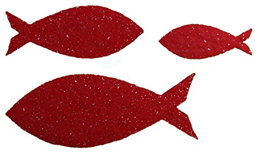 Petra's Bastel News 60-teiliges Fische-Set, 3 Verschiedene Größen, Glitzerfilz, einseitig Glitzer, Fliz, rot, 18 x 12 x 5 cm von Petra's Bastel News