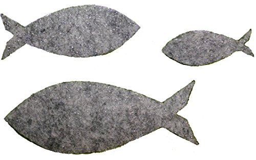 Petra's Bastel News 60-teiliges Fische-Set, 3 Verschiedene Größen, Glitzerfilz, einseitig Glitzer (3, 4,5 und 6cm), Fliz, grau-meliert, 18 x 12 x 5 cm von Petra's Bastel News