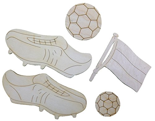 Petra's Bastel News 5-teiliges Holzdekoset Fussball, Holz, Natur, 28 x 19 x 5.5 cm von Petra's Bastel News