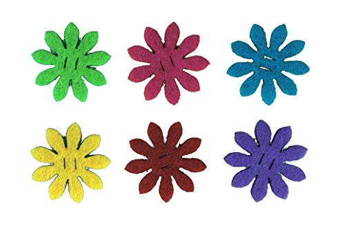 Petra's Bastel News 60 x Blume mit Einschnitte für Dekobänder, je 10 Stück in 6 verschiedenen Filzfarben, bunt, 18 x 12 x 5 cm von Petra's Bastel News