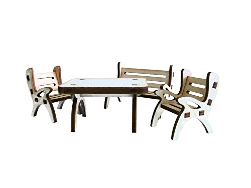 Petra's Bastel News 4-teilige Tischgruppe, bestehend Tisch, 1 x Gartenbank und 2 Stühle aus Holz, Höhe ca. 4cm von Petra's Bastel News