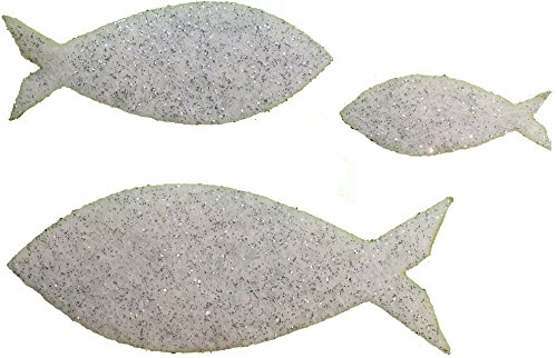 Petra's Bastel News 60-teiliges Fische-Set, 3 Verschiedene Größen, Glitzerfilz, einseitig Glitzer, Fliz, Creme, 18 x 12 x 5 cm von Petra's Bastel News