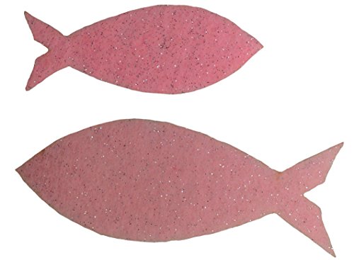 Petra's Bastel News 50-teiliges Fische-Set, 2 Verschiedene Größen, Glitzerfilz, einseitig Glitzer, Fliz, rosa, 18 x 12 x 5 cm von Petra's Bastel News