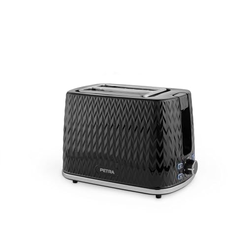 Petra PT3860BLKVDEEU10 2 Scheiben Toaster – mit Brötchenaufsatz, 7 Variabel Bräunungsstufen, Auftauen, Aufwärm & Abbruchfunktion, Abnehmbare Krümelschublade, 930W, Chevron Design, Kabelaufbewahrung von Petra
