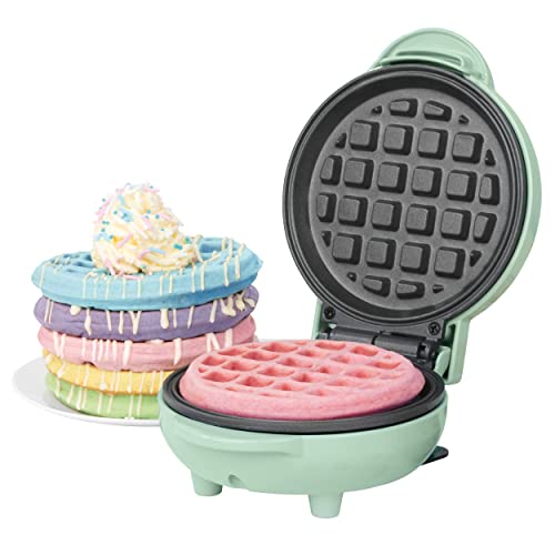 Petra PT4214GRNVDEEU7 Antihaft Mini Waffeleisen - Klein Klassische Süße/Herzhaft Waffel ca. 11.5cm, 550W, Kompakte belgische Waffelmaschine, Kindergeburtstage, Familienfeiern, Grun Retro-Design von Petra