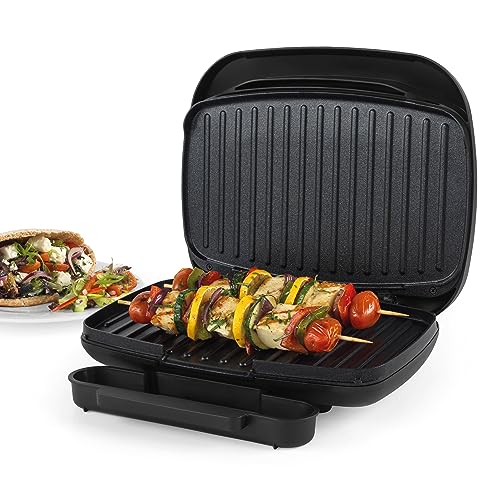 Petra PT4366MBLKVDE Antihaft Gesundheitsgrill - Panini Press mit abnehmbarer Tropfschale, Smartstone-beschichteten Grillplatten, kein Öl erforderlich, vielseitiges Kochen von Gemüse, Fleisch, Spießen von Petra