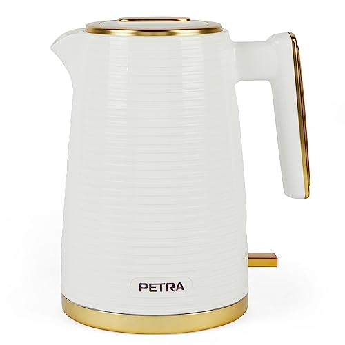 Petra PT5031WVDE 1,7L Wasserkocher – 360° drehbare Basis, Strix-Controller, Antikalkfilter, Anzeigefenster für den Wasserstand, automatische Abschaltfunktion, Boil-Dry-Sensor, 2200W, weiß/gold von Petra