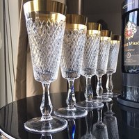 Champagnergläser Aus Kristall | Sektflöten Mit 24-Karätigem Goldrand 6 Stück Rautenmuster Mid-Century-Design Der 1950Er von PetraBoutiqueFinds