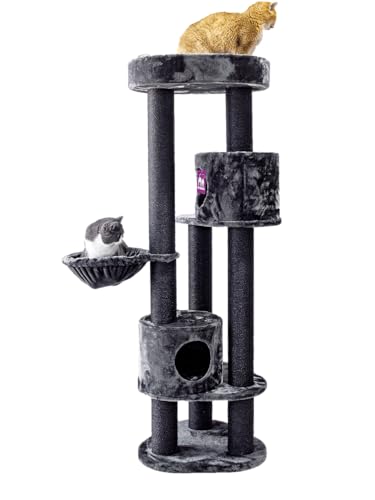 Petrebels Katzenkratzbaum Charlotte 180 cm hoch, Kratzbaum mit Hängematte und Dicke Stämme Ø 12 cm, Farbe Schwarz von Petrebels