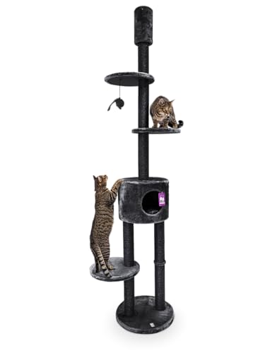 Petrebels Kratzbaum Deckenhoch Höhenverstellbar 245-265 cm, mit Deckenspanner, Anna 265, Farbe Schwarz von Petrebels