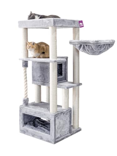 Petrebels Kratzbaum Lodge 150 cm hoch, mit XL Sofa, Hängematte und Katzen-Spielseil, Kratzbaum für mehrere Katzen, Farbe Grau Petrebels Kratzbaum Lodge 150 cm hoch, mit XL Sofa, Hängematte und Katzen-Spielseil, Kratzbaum für mehrere Katzen, Farbe Grau von Petrebels