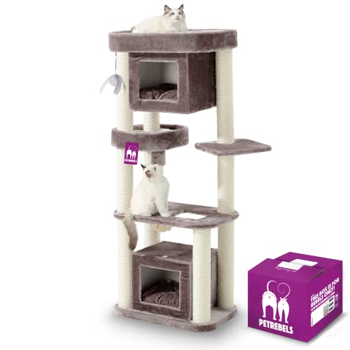 Petrebels Kratzbaum für kleine Katzen Villa 150 cm hoch, Premium Qualität Kratzbaum Stabil, Farbe Cappuccino von Petrebels