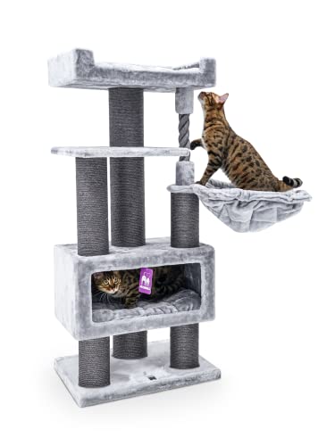 Petrebels Premium Qualität Kratzbaum Parklane 131 cm hoch, mit XL Hängematte, Schlafhöhle, Sofa und extra Dicke Stämme, Farbe Grau Petrebels Premium Qualität Kratzbaum Parklane 131 cm hoch, mit XL Hängematte, Schlafhöhle, Sofa und extra Dicke Stämme, Farbe Grau von Petrebels
