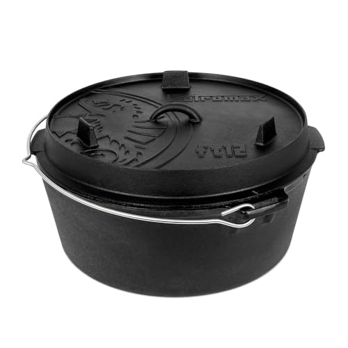 Petromax Feuertopf ft12 - Dutch Oven aus Gusseisen für Kochen und Backen - mit Deckel, Henkel und planem Boden - Gerichte für 14 bis 20 Personen - 10,8 l von Petromax