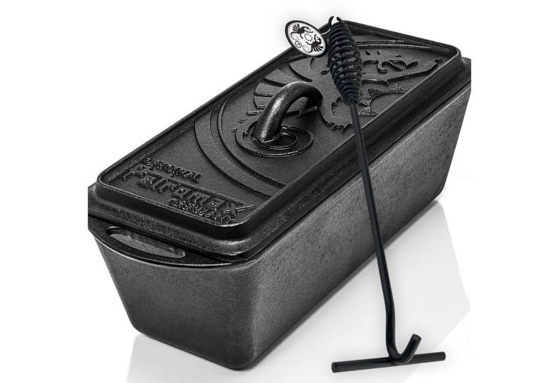 Petromax Bräter Kastenform K4 Feuertopf Dutch Oven Backform, Gusseisen (Spar-Set, 2-tlg., Kastenform mit Deckel und Deckelheber) von Petromax