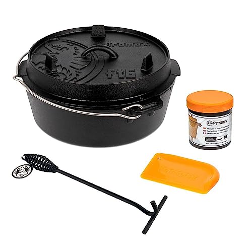 Petromax Dutch Oven Set - 4-teiliges Feuertopf-Set: Feuertopf ft6-t, Deckelheber, Pflegepaste, Schaber von Petromax