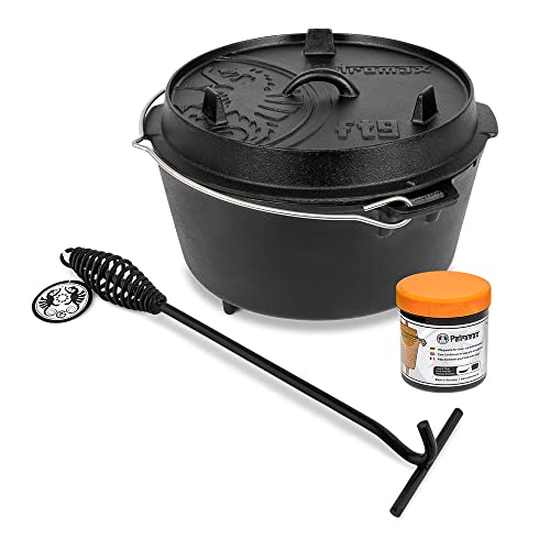 Petromax Feuertopf (Dutch Oven) Set´s (FT9, mit Standfüssen) | Original Gusseisen | mit Deckelheber und Pflegepaste | ohne Einbrennen | Einsteiger-Set | robust & vielseitig von Petromax