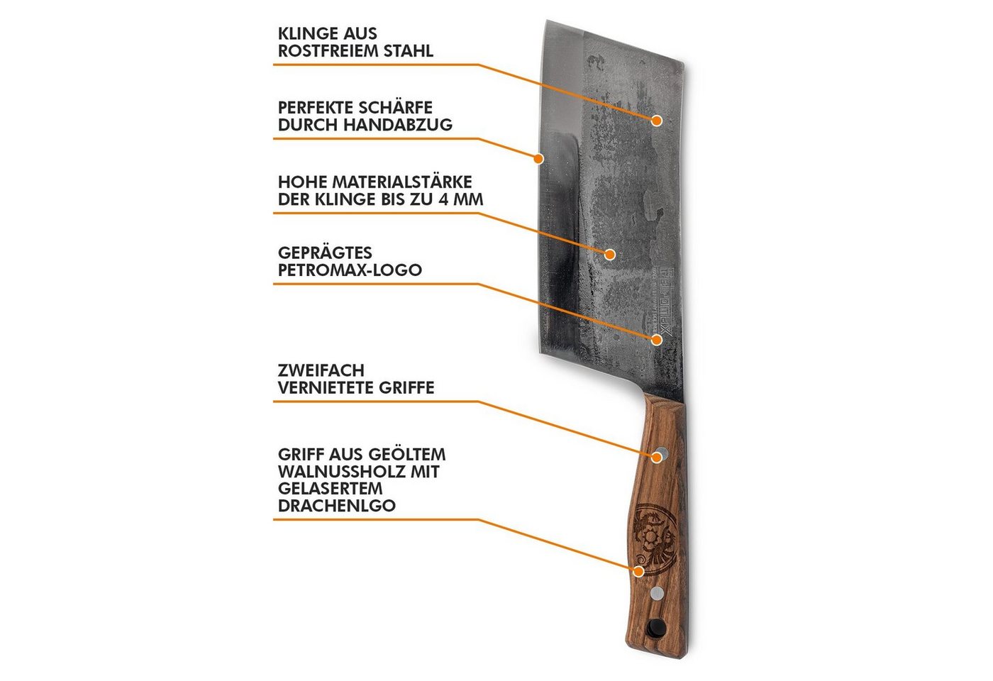 Petromax Hackmesser Hack-Messer Solingen 33cm Glattschliff Solingen, Klinge 17 cm, langlebig, aus hochwertigen Klingenstahl von Petromax