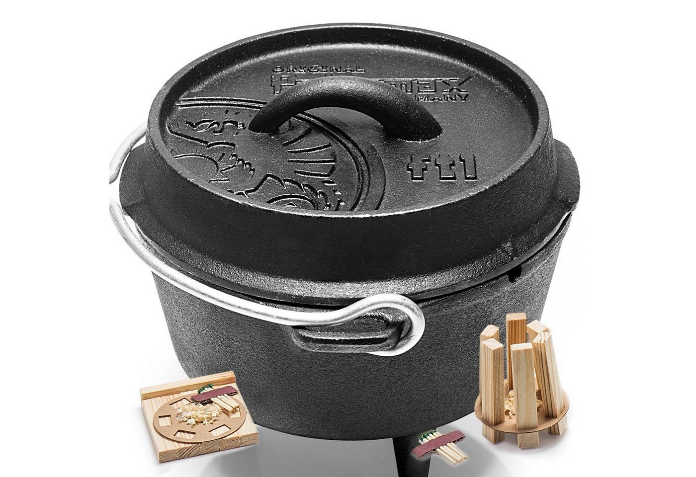 Petromax Schmortopf Feuertopf ft1 mit Deckel mit Füße Dutch Oven, Gusseisen (Spar-Set, 3-tlg., für Soßen und Beilagen geeignet), mit Henkel von Petromax