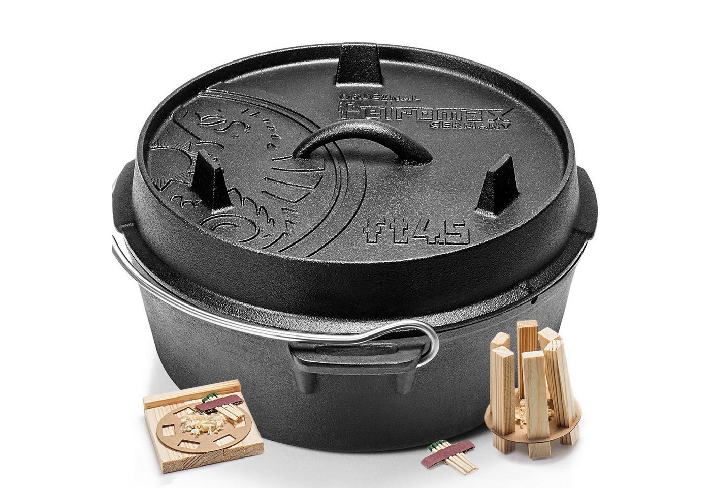 Petromax Schmortopf Feuertopf ft4,5 mit Deckel ohne Füße Dutch Oven, Gusseisen (Spar-Set, 3-tlg., für 2-5 Personen geeignet), mit Henkel, induktionsgeeignet von Petromax