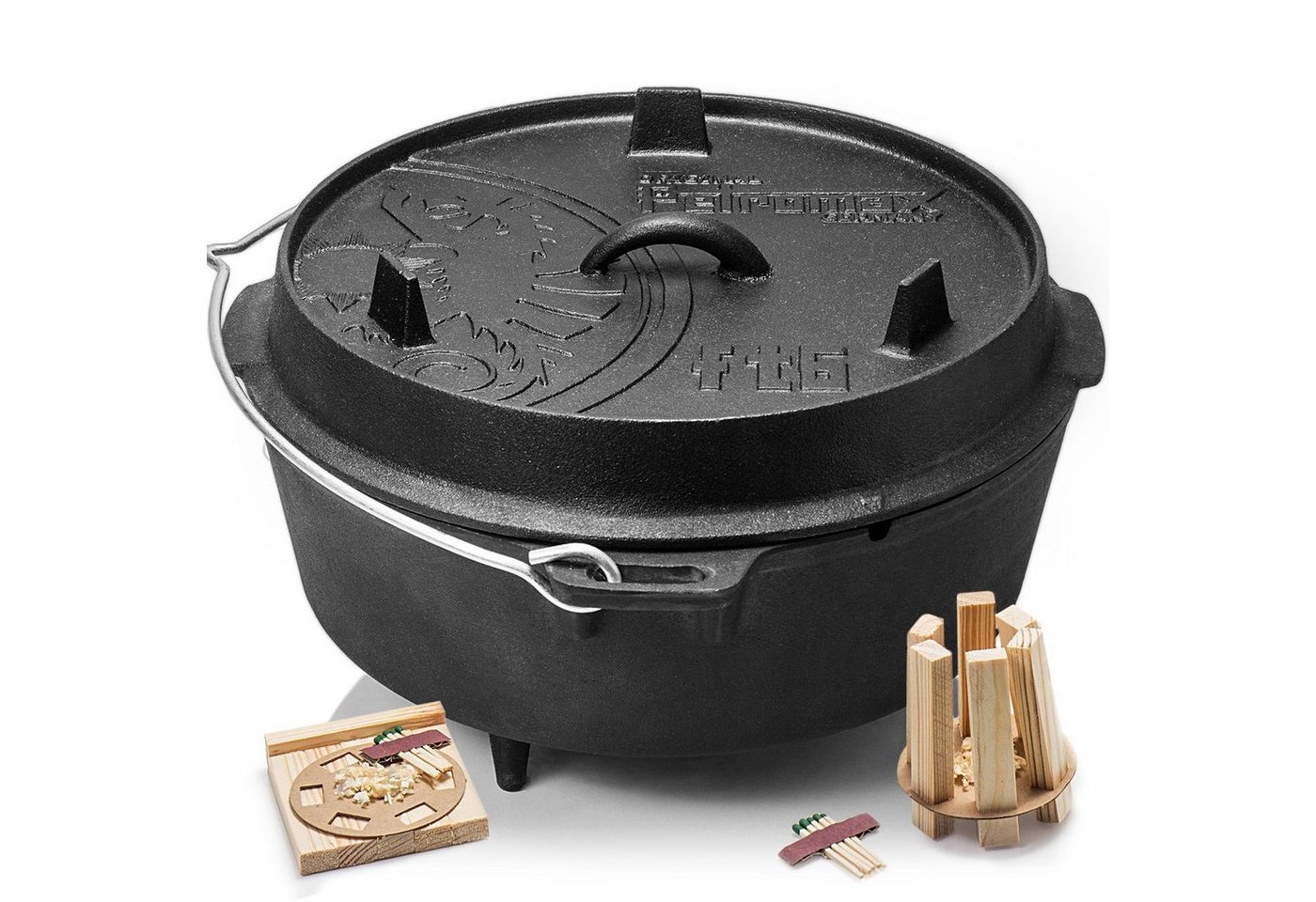 Petromax Schmortopf Feuertopf ft6 mit Deckel mit Füßen Dutch Oven, Gusseisen (Spar-Set, 3-tlg., für 4-8 Personen geeignet), mit Henkel, Deckel als Pfanne nutzbar von Petromax