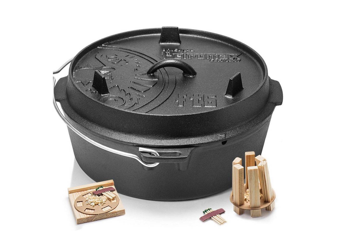 Petromax Schmortopf Feuertopf ft6 mit Deckel ohne Füße Dutch Oven, Gusseisen (Spar-Set, 3-tlg., für 4-8 Personen geeignet), mit Henkel, induktionsgeeignet von Petromax