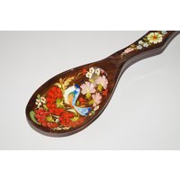 Großer Holzlöffel Dekorativlöffel Bemalter Löffel Geschnitzter Handgeschnitzter Holzgeschenk Handbemaltes Holz Volkskunstmalerei von Petrykovka