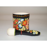Mörser Und Stößel Handbemalte Bauernhaus Dekor Holz Blumen Medizinisch Apotheker Mutter Großmutter Handmixer Hausmittel von Petrykovka