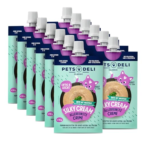 Pets Deli Nassfutter Silky Cream für Katzen mit Ente und Wachtelei - ohne Zucker und Getreide, 12x70g Pets Deli Nassfutter Silky Cream für Katzen mit Ente und Wachtelei - ohne Zucker und Getreide, 12x70g von Pets Deli
