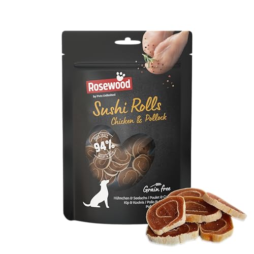 Rosewood Hühnchen & Kabeljau Sushi-Rollen aus Rosenholz - Weiche Leckerlis für Hunde, Getreide- und Glutenfrei, Ohne Künstliche Zusätze, 100g Rosewood Hühnchen & Kabeljau Sushi-Rollen aus Rosenholz - Weiche Leckerlis für Hunde, Getreide- und Glutenfrei, Ohne Künstliche Zusätze, 100g von Rosewood