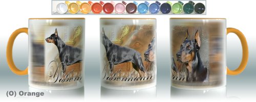 Keramik tasse (O) Orange Hund Dobermann von Pets-easy.com