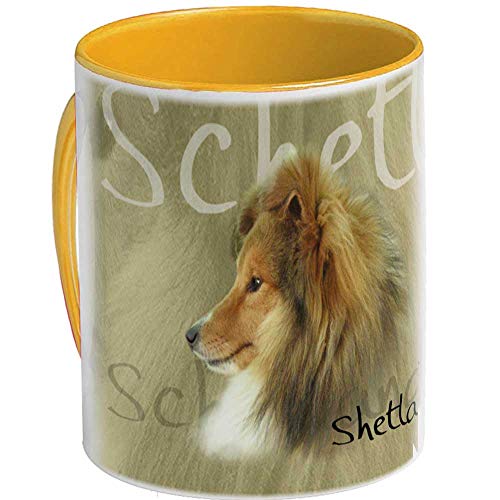 Keramkmug (GY) Jaune-Orangé Hund Sheltie von Pets-easy