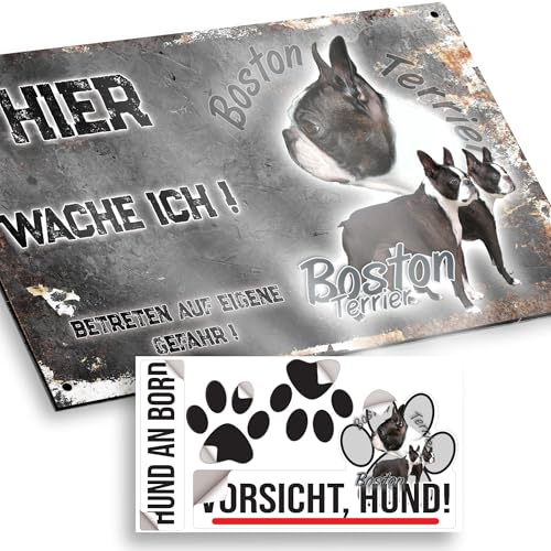 hier wache ich hund Boston Terrier 15/9,5 cm von Pets-easy