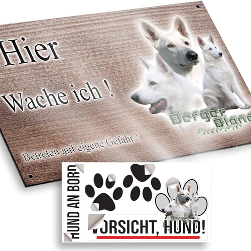 hier wache ich hund Weisser Schweizer Schäferhund 15/9,5 cm von Pets-easy