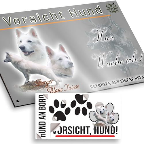 hier wache ich hund Weisser Schweizer Schäferhund 15/9,5 cm von Pets-easy