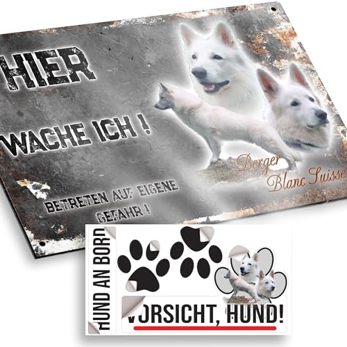 hier wache ich hund Weisser Schweizer Schäferhund 15/9,5 cm hier wache ich hund Weisser Schweizer Schäferhund 15/9,5 cm von Pets-easy