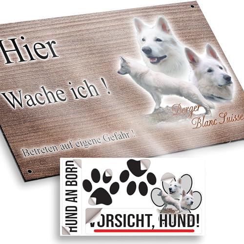 hier wache ich hund Weisser Schweizer Schäferhund 15/9,5 cm von Pets-easy