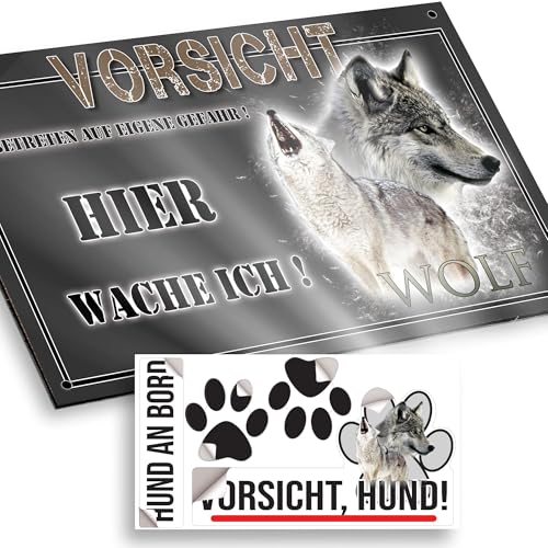 hier wache ich hund wolf 15/9,5 cm von Pets-easy