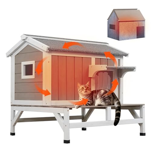 PetsCosset Isoliertes Katzenhaus Outdoor mit Balkon Rundum-Isolierung Wetterfest Außen Feral Katzenhaus für den Winter, Haustierhaus aus Holz mit erhöhtem Boden und zu öffnendem Dach für Katzen PetsCosset Isoliertes Katzenhaus Outdoor mit Balkon Rundum-Isolierung Wetterfest Außen Feral Katzenhaus für den Winter, Haustierhaus aus Holz mit erhöhtem Boden und zu öffnendem Dach für Katzen von PetsCosset