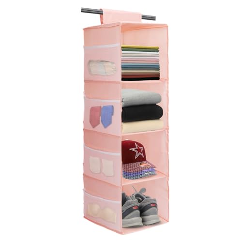 PetsHome Hängender Schrank-Organizer mit 4 Regalböden, platzsparend, mit Netztaschen und magischem Wasserhahn zur Aufbewahrung, faltbar, Rosa von PetsHome