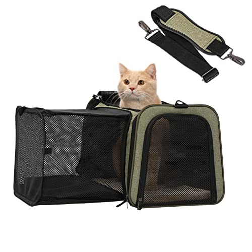 Petsfit Transporttasche Katze und Hunde, Faltbare Katzentransportbox Hundetasche Atmungsaktive Flugtasche für Haustiere im Auto Flugzeug oder in der Bahn (L/Einseitig, Grün) von Petsfit