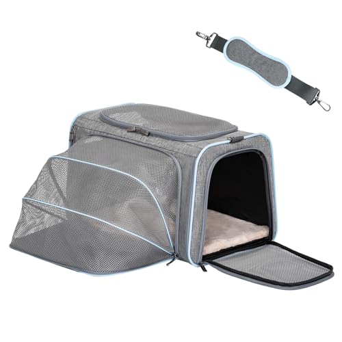 Petsfit Faltbarer Transporttasche Katze und Hund,erweiterbare Katzentransportbox mit Schultergurt Hundetragetasche Flugtasche Oxford Gewebe für Katze und Hund, L/Grau/Einseitig Petsfit Faltbarer Transporttasche Katze und Hund,erweiterbare Katzentransportbox mit Schultergurt Hundetragetasche Flugtasche Oxford Gewebe für Katze und Hund, L/Grau/Einseitig von Petsfit
