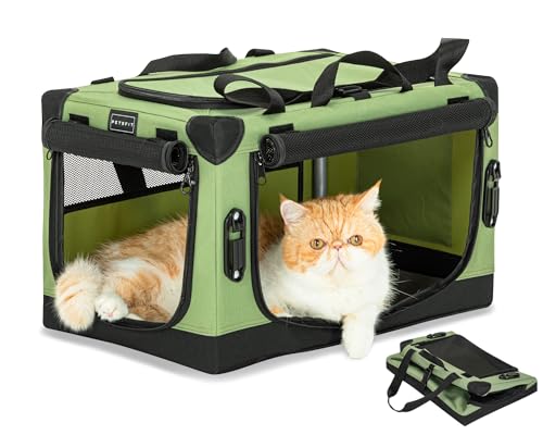 Petsfit Hundetransportbox faltbar für Reise & Auto, Transportbox Hund für kleine Hunde Katze, Hundebox mit Patent sichere Schnallen, Einstellbare Stoffbezug durch Spiralschlauch,Verstärkung Nähen von Petsfit