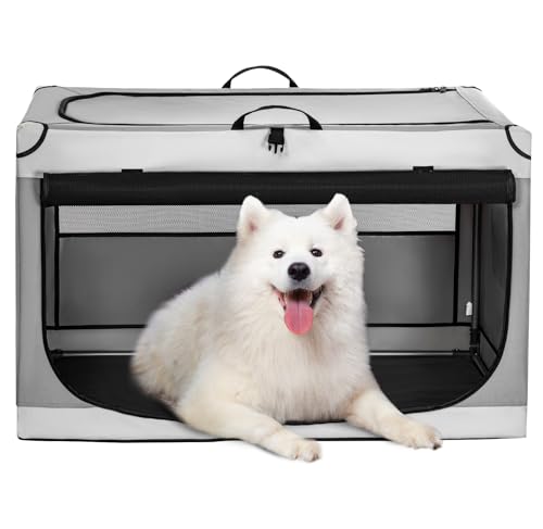 Petsfit Hundebox faltbar für große Hunde, Hundebox für Zuhause Zimmerkennel Hund Verstellbares Design Transportbox Hund, Reißfeste Netzfenster (L, Lichtgrau) Petsfit Hundebox faltbar für große Hunde, Hundebox für Zuhause Zimmerkennel Hund Verstellbares Design Transportbox Hund, Reißfeste Netzfenster (L, Lichtgrau) von Petsfit